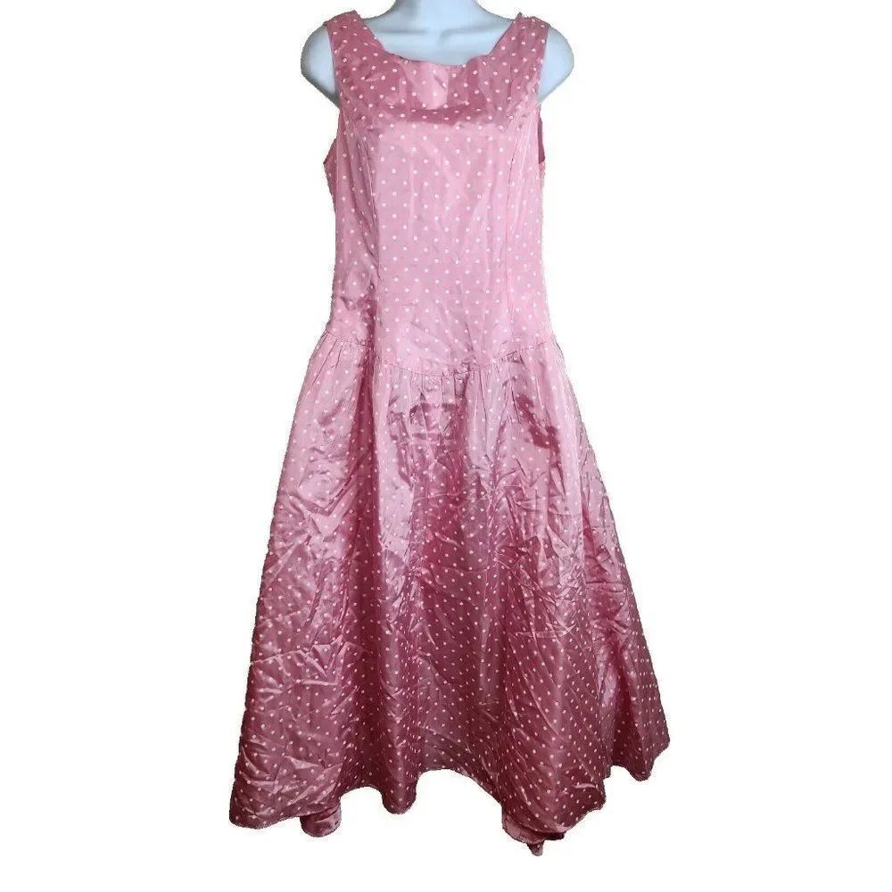 Vintage 80s Ballerina Midi Dress M Barbie Core Pink Polka Dot Prom